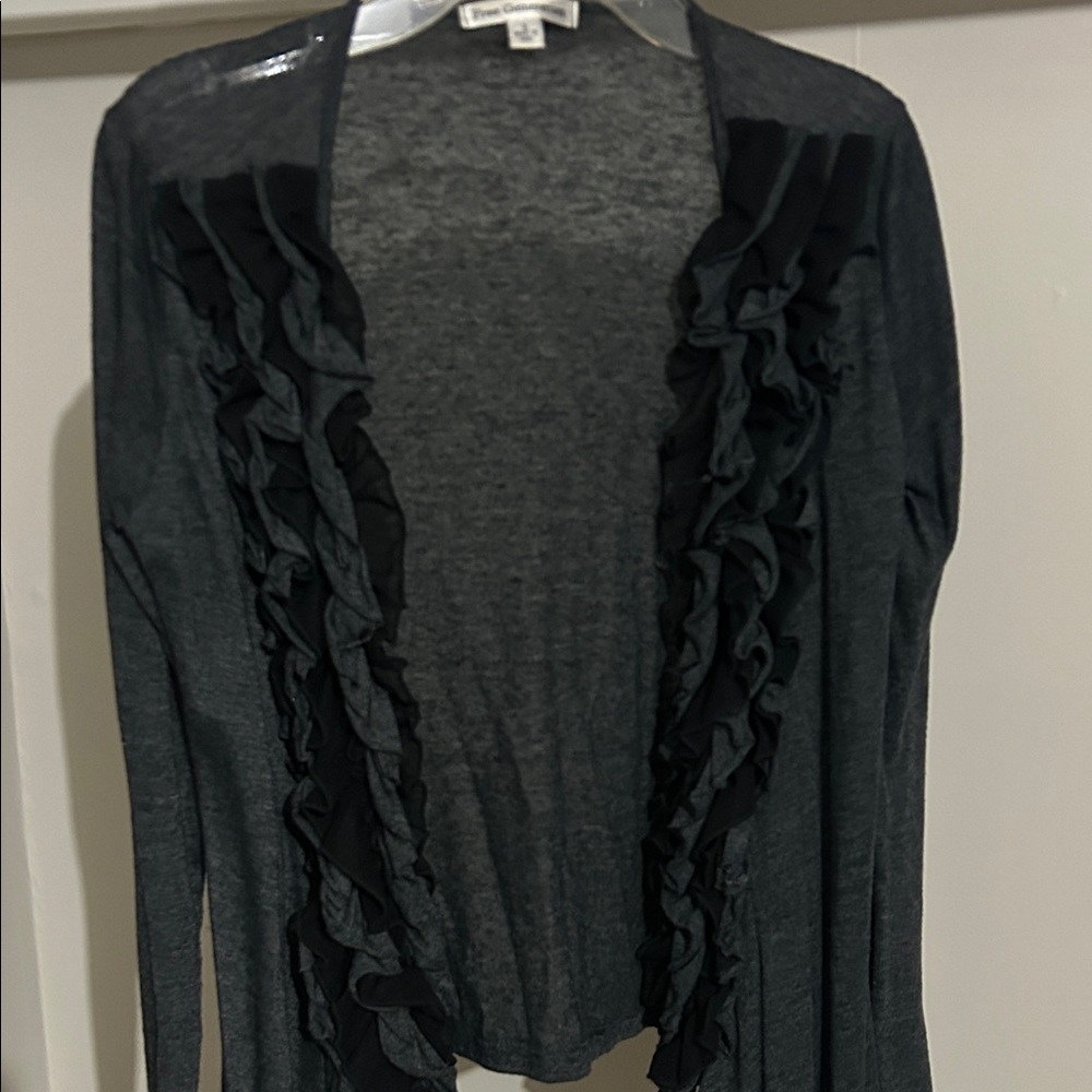 Dark Gray Ruffle-Trim Open Front Cardigan - Picture 2 of 10